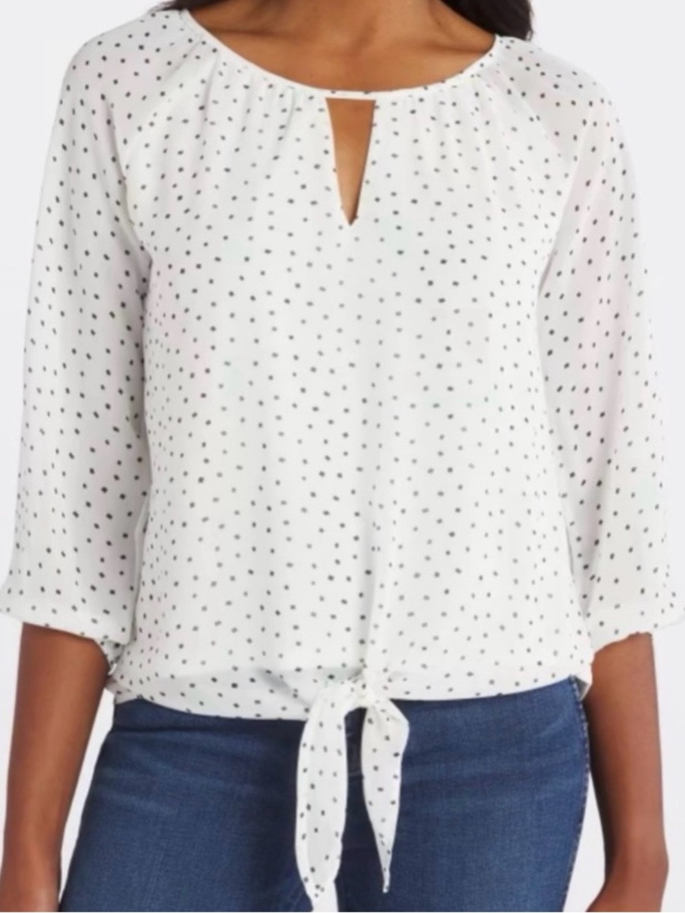 West Kei Elorna Tie Front Blouse - White with Polka Dot Print – Size Large – EUC